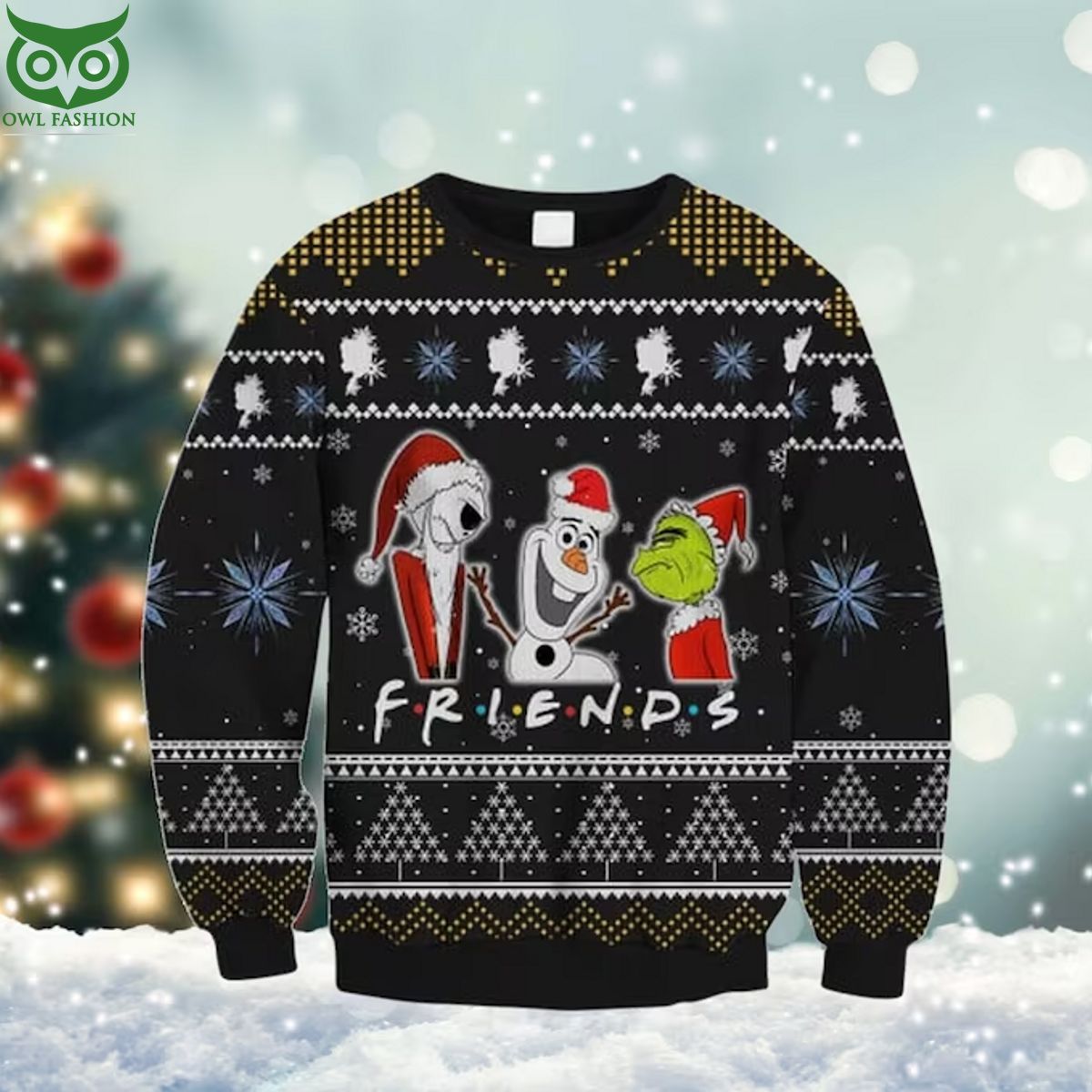 Grinch Jack Skelington And Snowman Christmas 3D Ugly - Adult & Kids T-Shirts, Sweatshirts & Hoodies apparel design preview 1