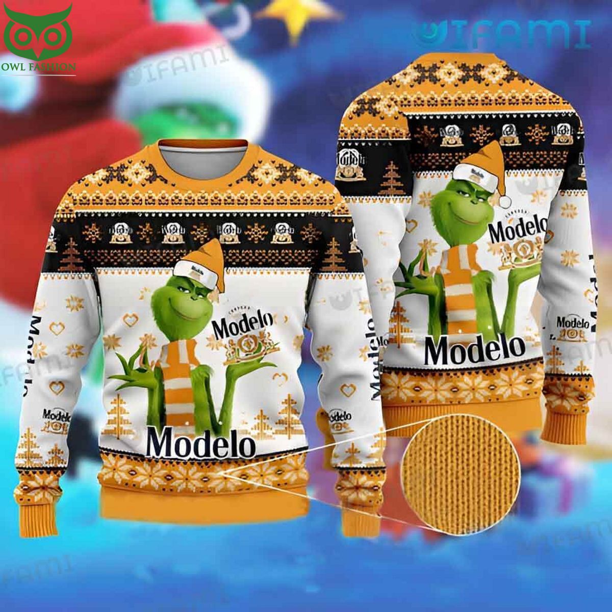 Grinch Modelo Ugly Christmas Sweater Beer Lovers Gift - Adult & Kids T-Shirts, Sweatshirts & Hoodies apparel design preview 1