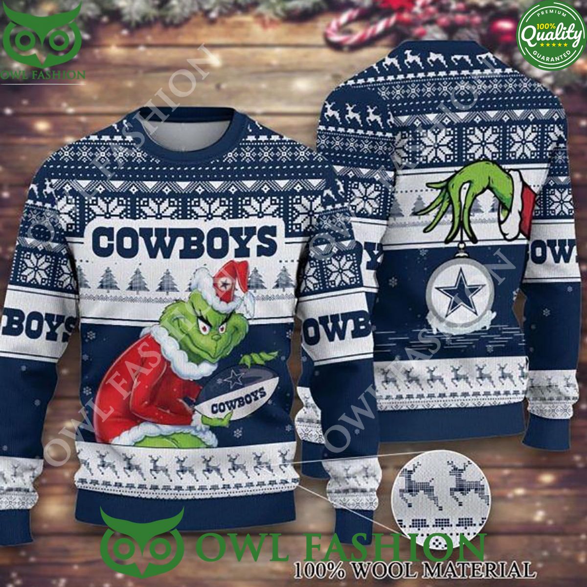 Grinch Stole Christmas Dallas Cowboys Ugly Sweater - Adult & Kids T-Shirts, Sweatshirts & Hoodies apparel design preview 1