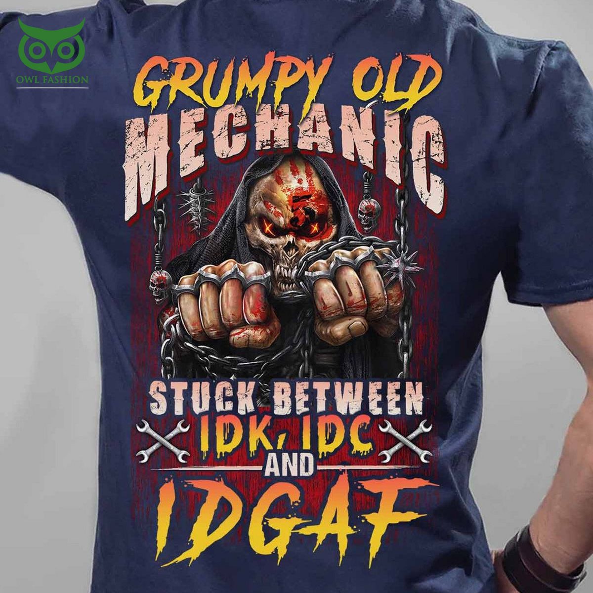 GRUMPY OLD MECHANIC stuck between 2D - Adult & Kids T-Shirts, Sweatshirts & Hoodies apparel design preview 1