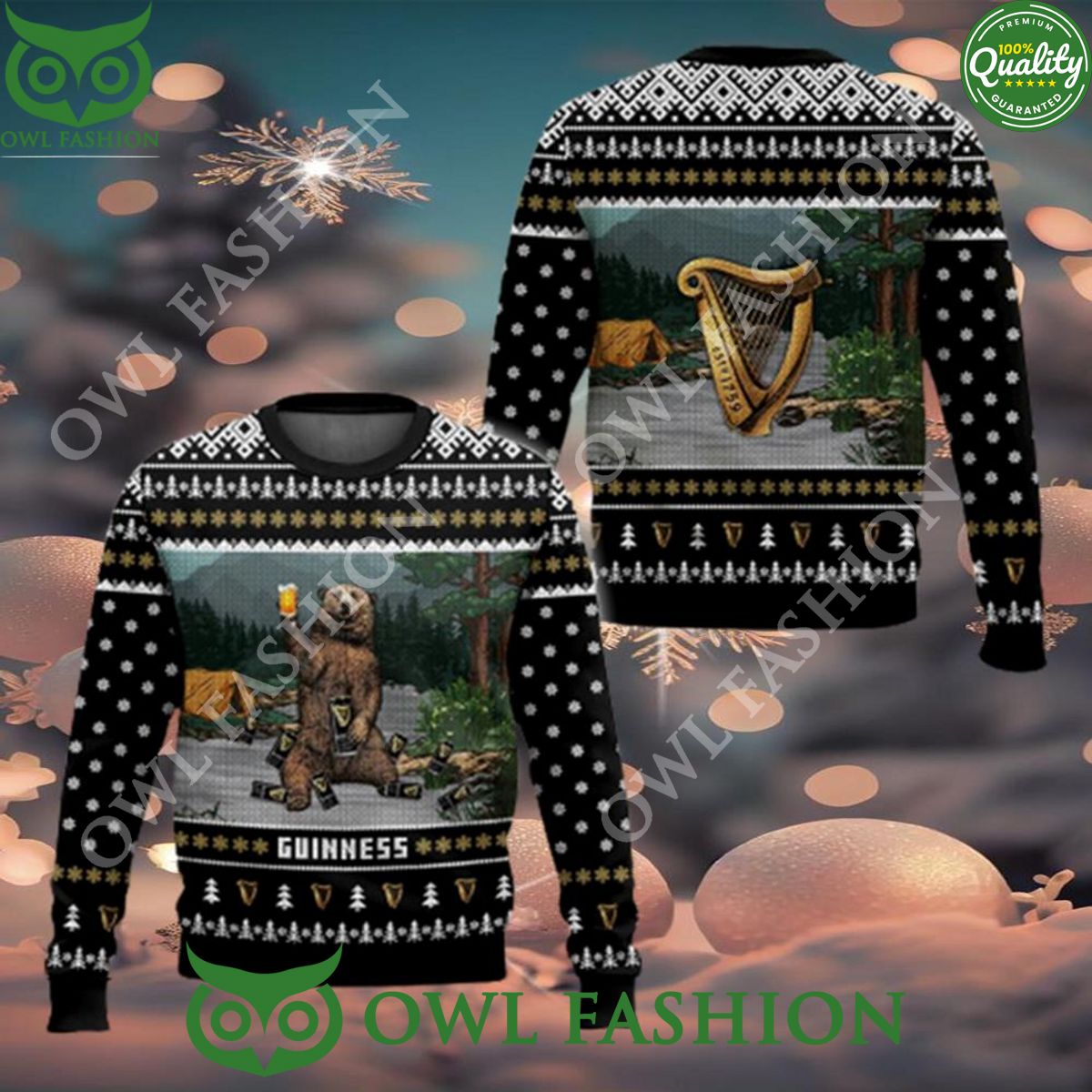 Guinness Bear Logo Christmas Ugly Sweater - Adult & Kids T-Shirts, Sweatshirts & Hoodies apparel design preview 1