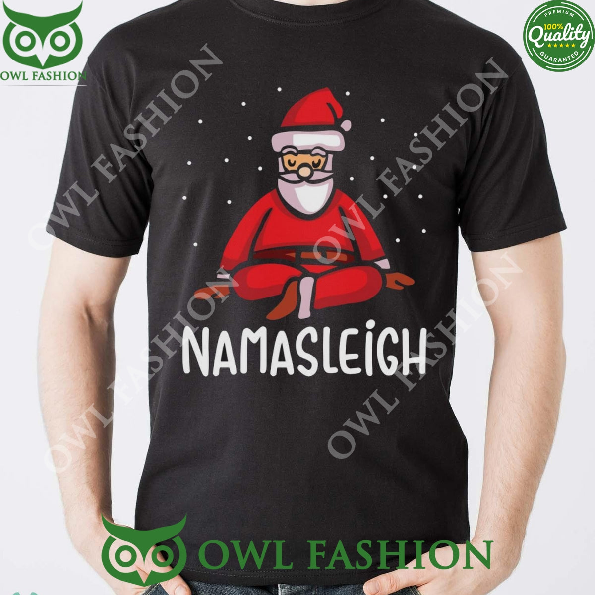 Namasleigh Yoga Santa Claus Black Ugly Sweater - Adult & Kids T-Shirts, Sweatshirts & Hoodies apparel design preview 1