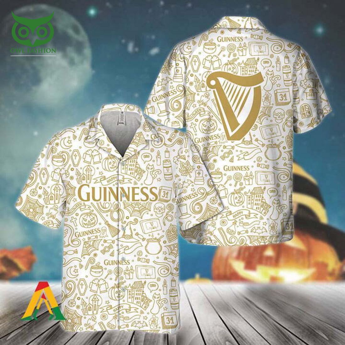 Happy Halloween Doodle Art Guinness Beer Hawaiian - Adult & Kids T-Shirts, Sweatshirts & Hoodies apparel design preview 1