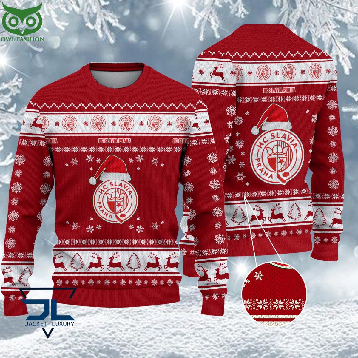 HC Slavia Praha Czech Extraliga Ugly Sweater - Adult & Kids T-Shirts, Sweatshirts & Hoodies apparel design preview 1