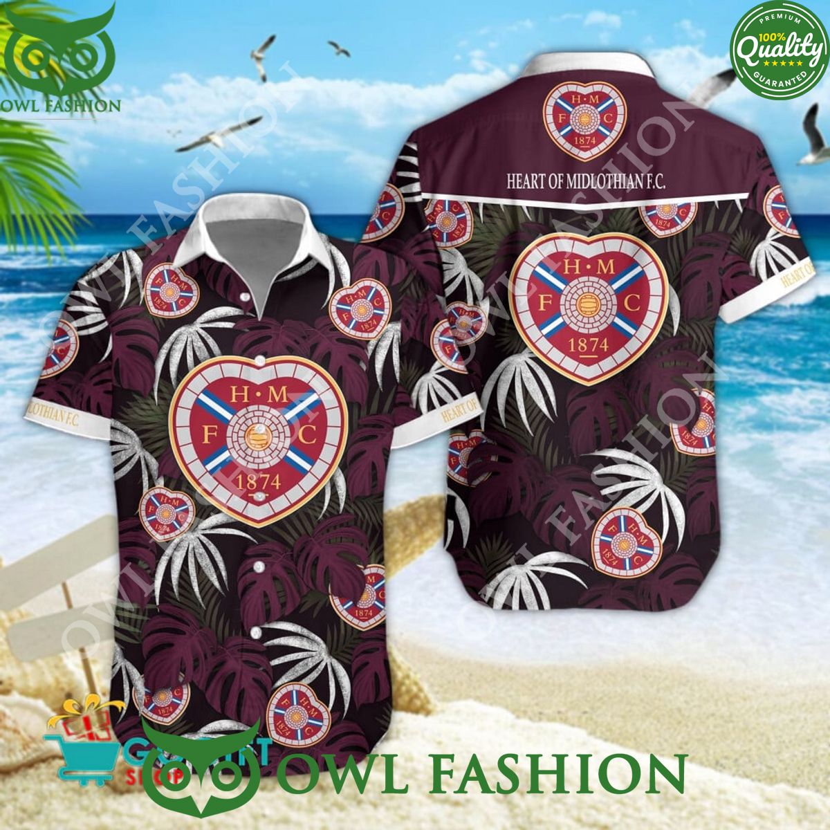 Heart of Midlothian F.C. SPFL Team Limited Hawaiian - Adult & Kids T-Shirts, Sweatshirts & Hoodies apparel design preview 1