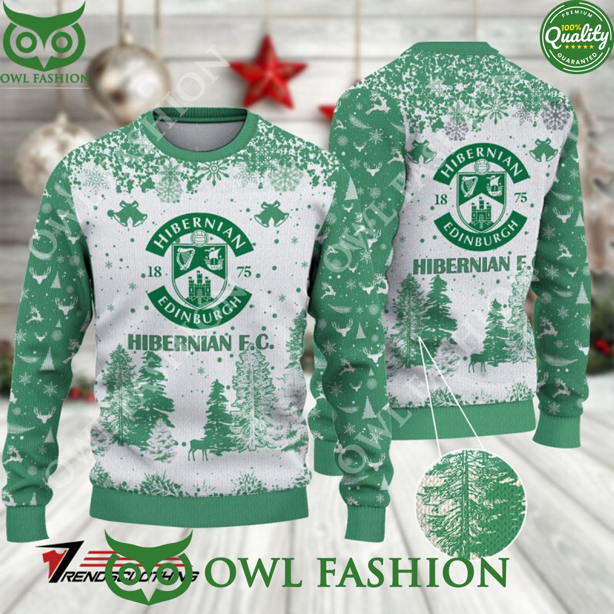 Hibernian F.C. SPFL Scottish Snow Fall Pine Ugly - Adult & Kids T-Shirts, Sweatshirts & Hoodies apparel design preview 1