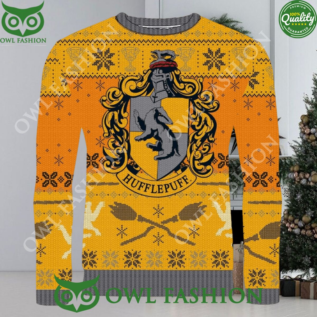 Ho Hufflepuff Ugly Christmas Sweater Jumper - Adult & Kids T-Shirts, Sweatshirts & Hoodies apparel design preview 1