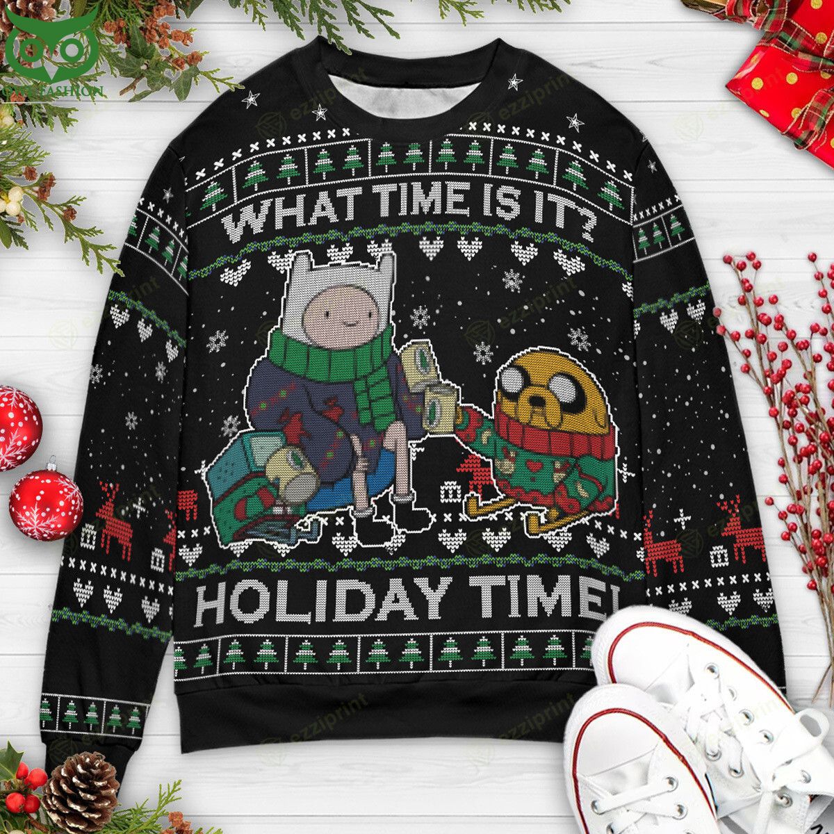 Holiday Time Finn and Jake Adventure Christmas - Adult & Kids T-Shirts, Sweatshirts & Hoodies apparel design preview 1