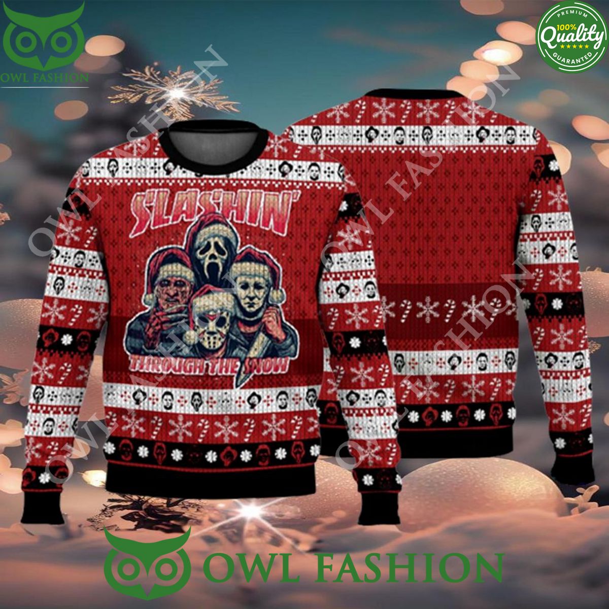 Horror Guys Slashin Through The Snow Christmas Ugly - Adult & Kids T-Shirts, Sweatshirts & Hoodies apparel design preview 1