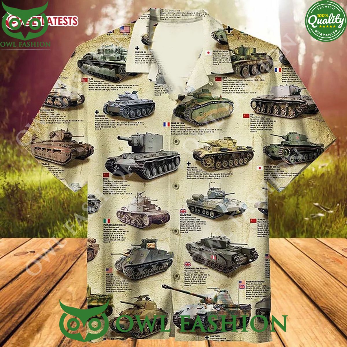 US Army Tanks WWII Hawaiian - Adult & Kids T-Shirts, Sweatshirts & Hoodies apparel design preview 1