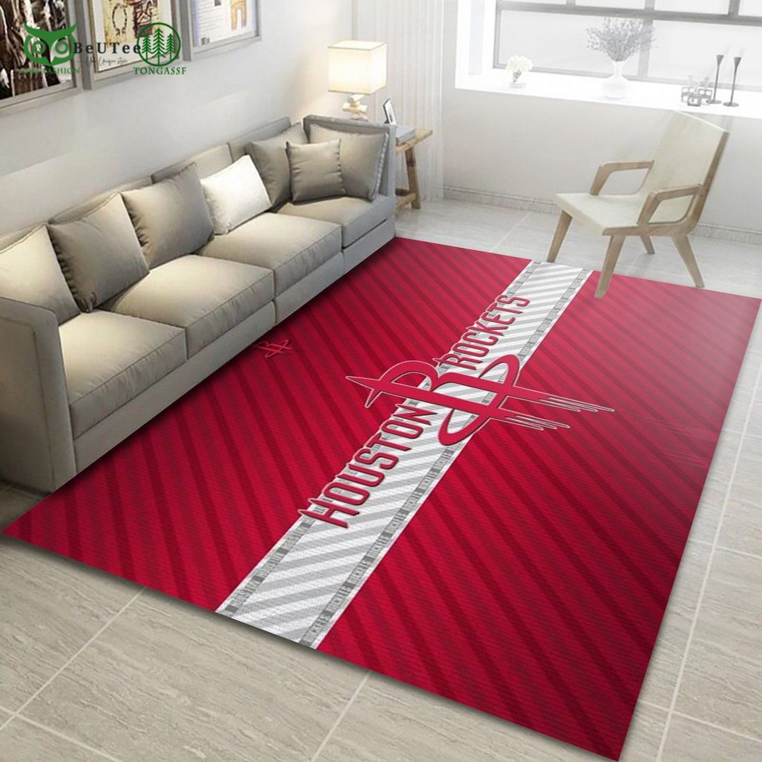 Houston Rockets Logo Team Red Living Room NBA Carpet - Adult & Kids T-Shirts, Sweatshirts & Hoodies apparel design preview 1