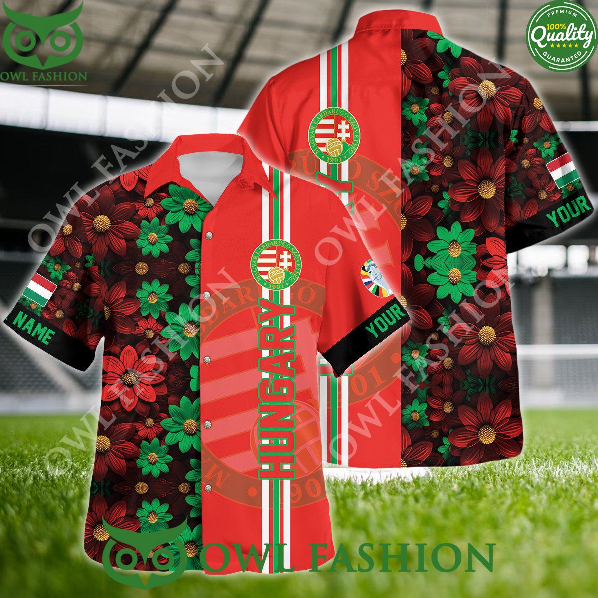 Hungary Custom Name UEFA Euro 2024 Summer Hawaiian - Adult & Kids T-Shirts, Sweatshirts & Hoodies apparel design preview 1