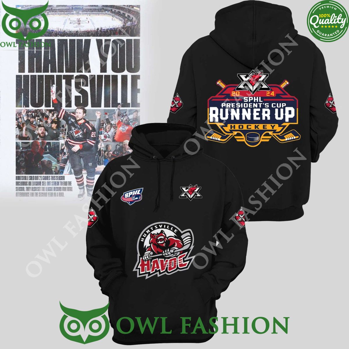 Huntsville Havoc Presidents Cup SPHL 2024 Hockey - Adult & Kids T-Shirts, Sweatshirts & Hoodies apparel design preview 1