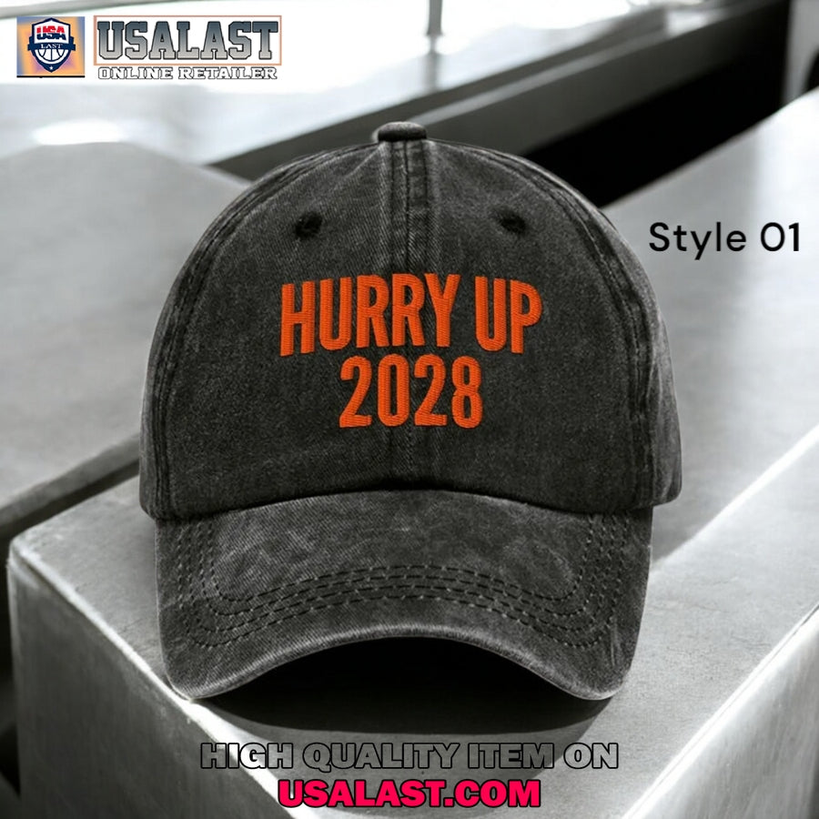 Hurry Up 2028 Print Baseball Cap - Adult & Kids T-Shirts, Sweatshirts & Hoodies apparel design preview 1