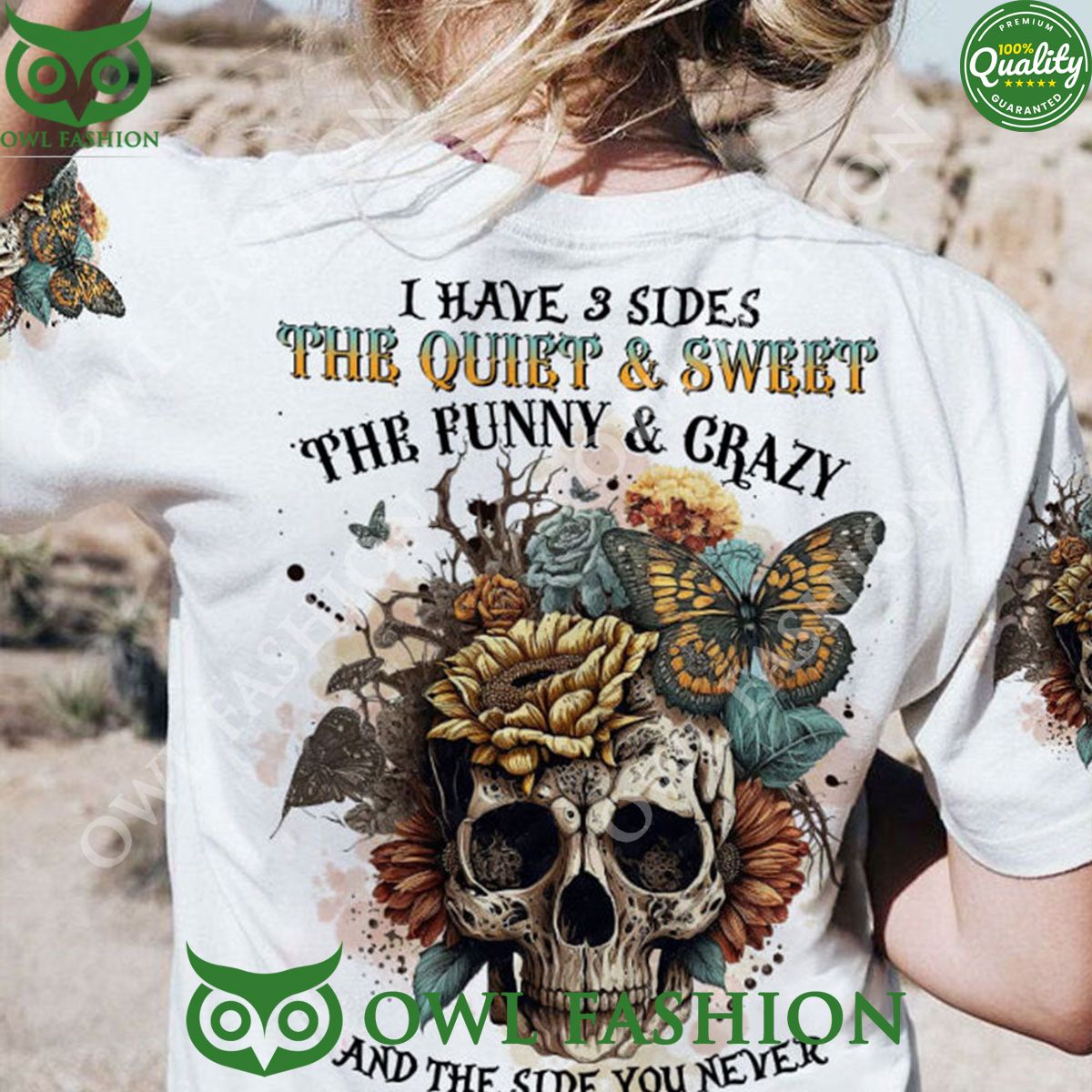 I Have Three Sides Vintage Flower Skull 3D - Adult & Kids T-Shirts, Sweatshirts & Hoodies apparel design preview 1