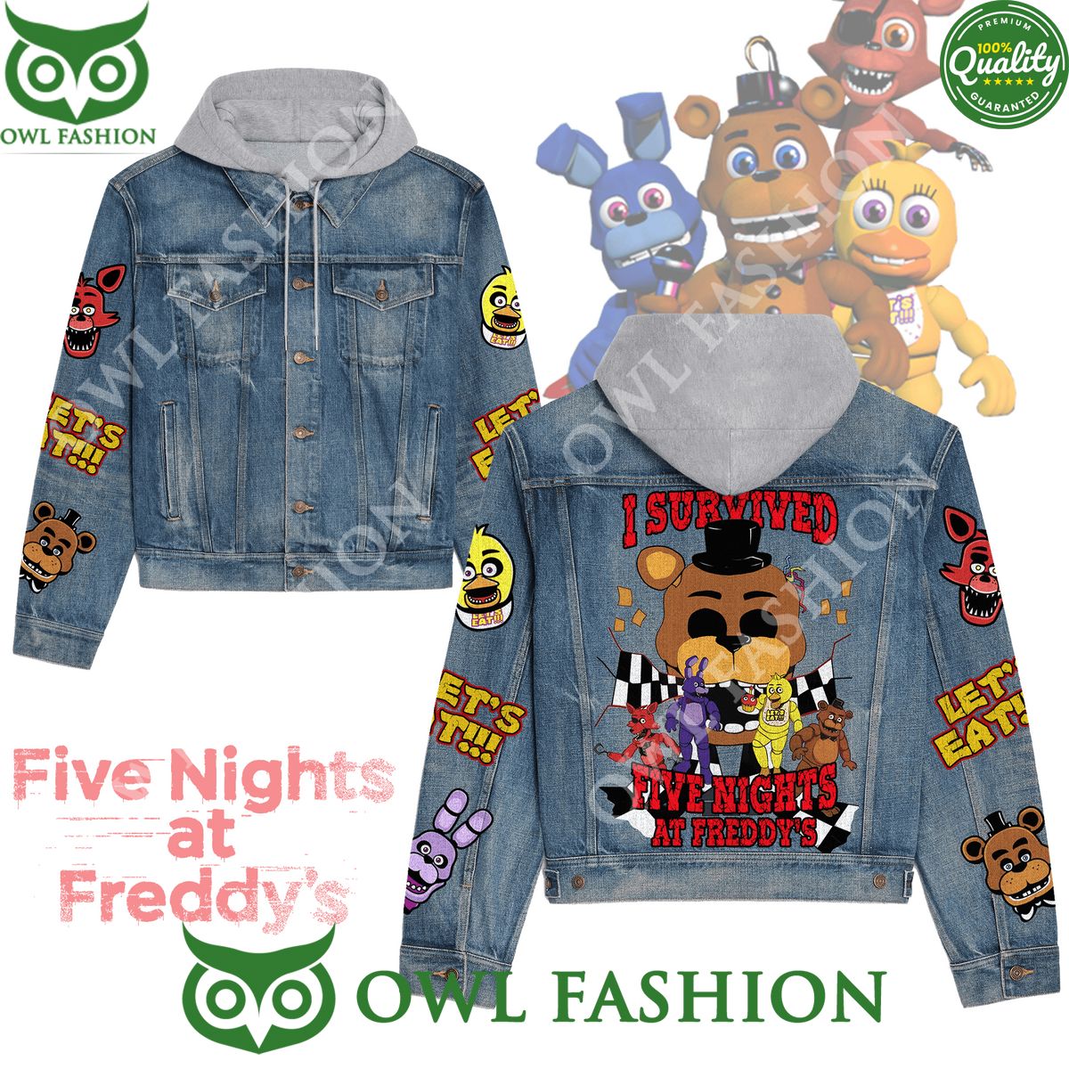 I survived Five Nights at Freddys Jean Denim Hood - Adult & Kids T-Shirts, Sweatshirts & Hoodies apparel design preview 1