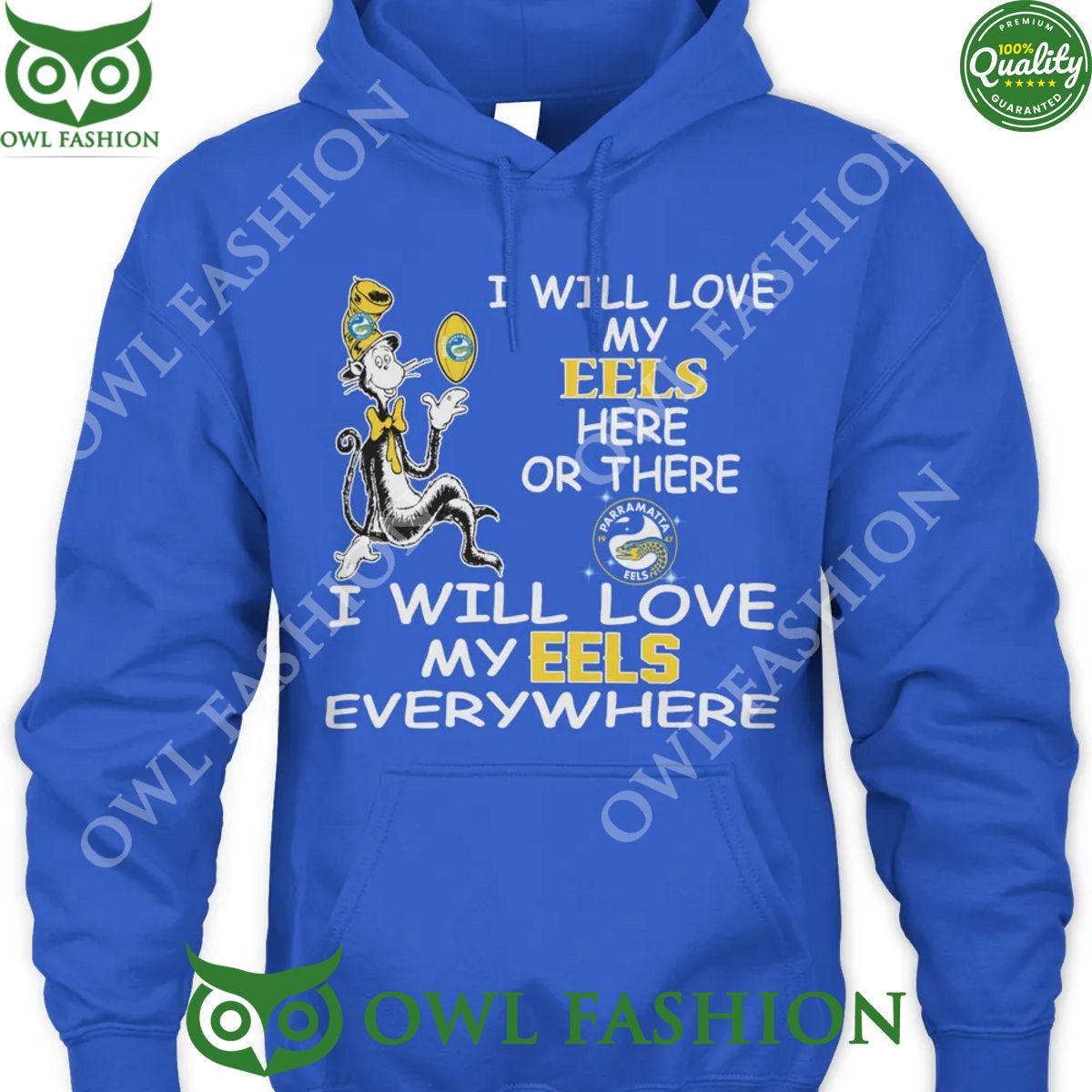 I will love my Eels here or there everywhere for NRL - Adult & Kids T-Shirts, Sweatshirts & Hoodies apparel design preview 1