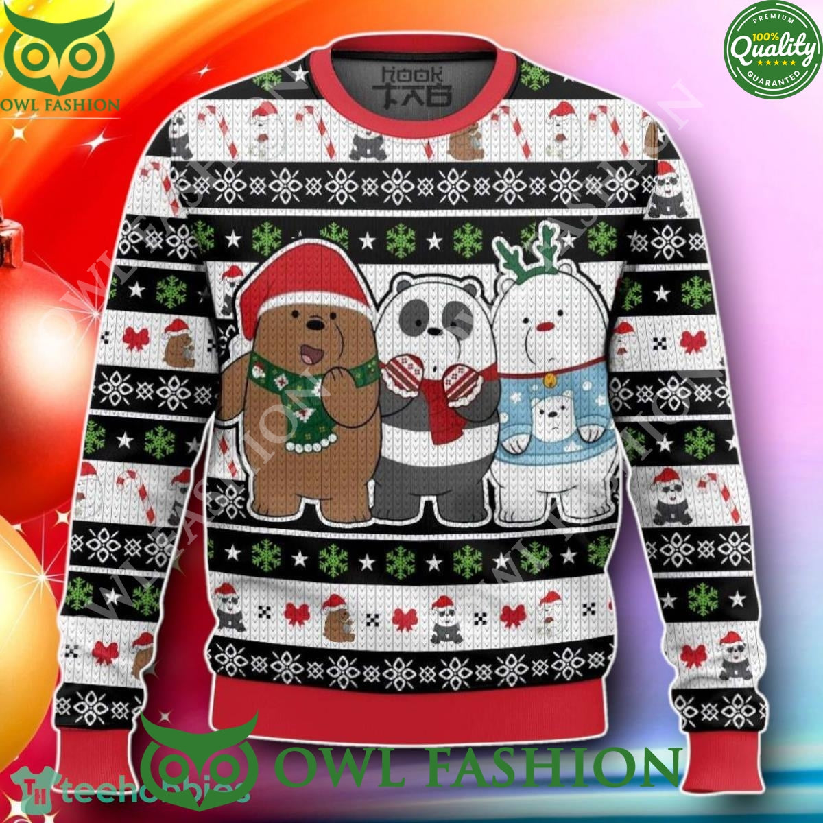 Ice Bear Cartoon Trending 2024 Christmas Ugly Sweater - Adult & Kids T-Shirts, Sweatshirts & Hoodies apparel design preview 1