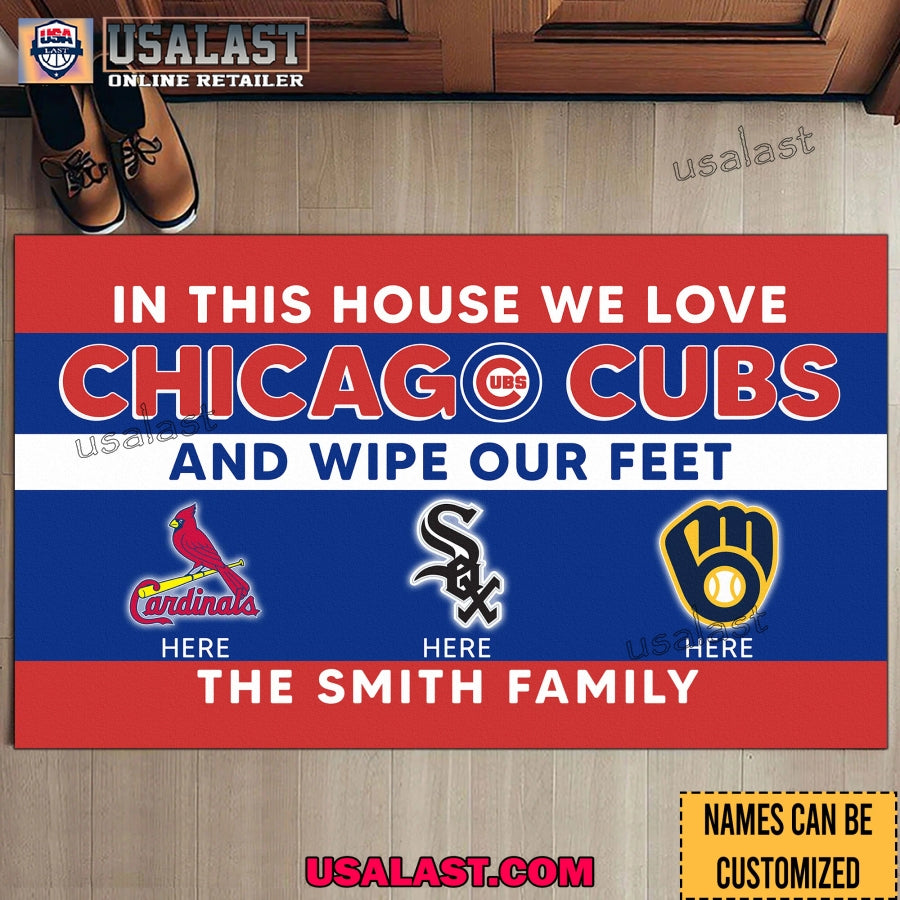 In This House We Love Chicago Cubs And Wipte Out Feet - Adult & Kids T-Shirts, Sweatshirts & Hoodies apparel design preview 1