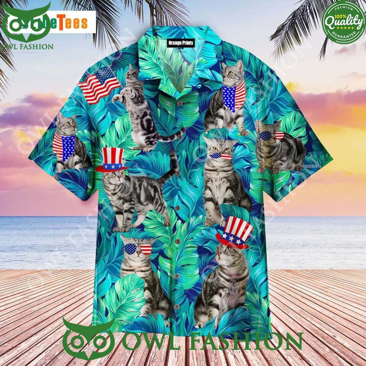 Independence Day USA Hawaiian for Cat Lovers Trendy - Adult & Kids T-Shirts, Sweatshirts & Hoodies apparel design preview 1