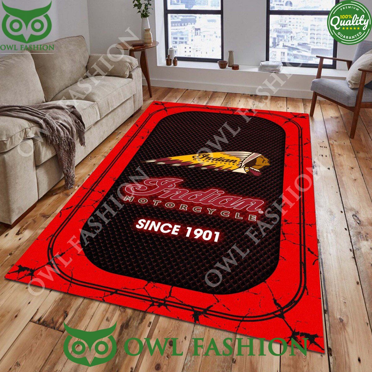 Indian Motorcycle since 1901 stone marble Rug carpet - Adult & Kids T-Shirts, Sweatshirts & Hoodies apparel design preview 1