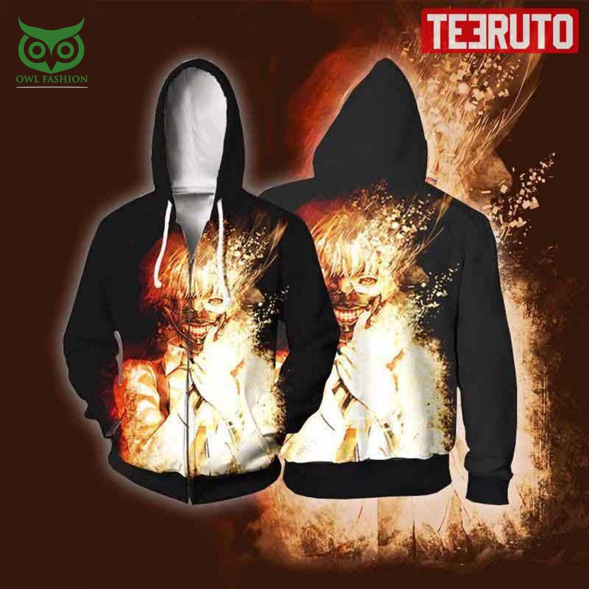 Inferno Ken Kaneki Tokyo Ghoul Anime Zip Up 3D - Adult & Kids T-Shirts, Sweatshirts & Hoodies apparel design preview 1