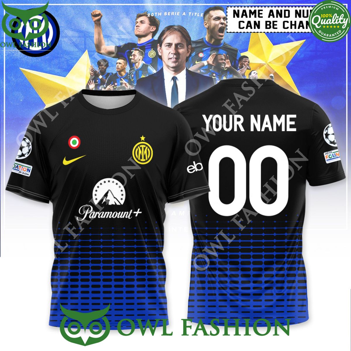 Inter Milan Custom Name Number Paramount Serie A 3D - Adult & Kids T-Shirts, Sweatshirts & Hoodies apparel design preview 1