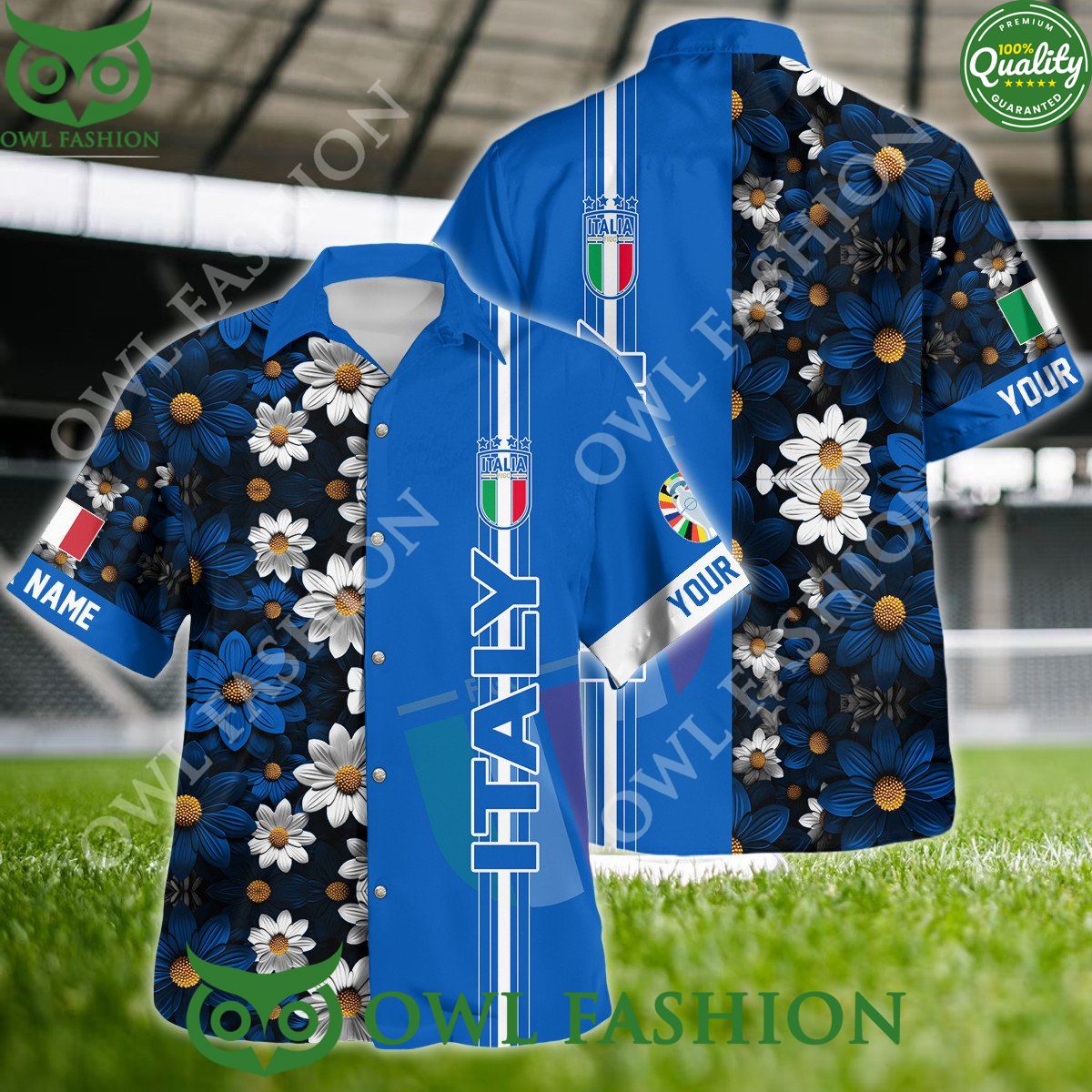 Italy Custom Name UEFA Euro 2024 Summer Hawaiian - Adult & Kids T-Shirts, Sweatshirts & Hoodies apparel design preview 1