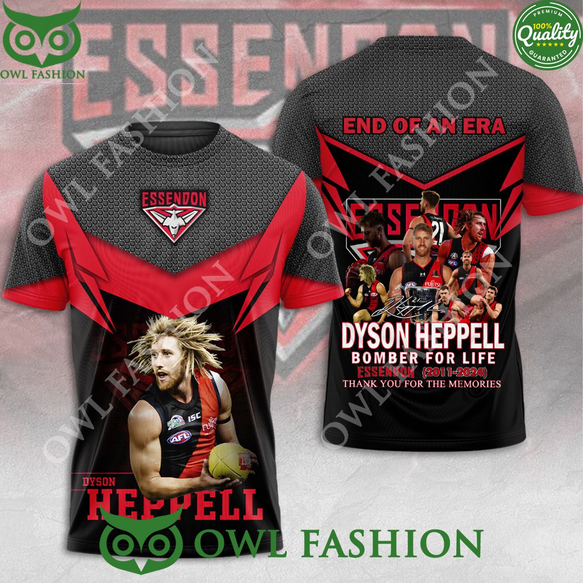 Dyson Heppell Essendon FC Bomber For Life 3D - Adult & Kids T-Shirts, Sweatshirts & Hoodies apparel design preview 1