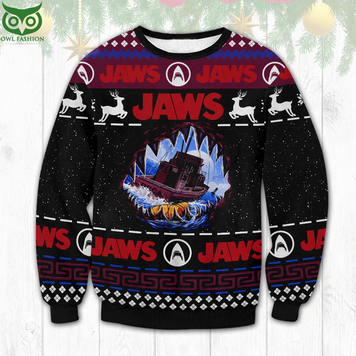 Jaws Black Boat Ugly Sweater - Adult & Kids T-Shirts, Sweatshirts & Hoodies apparel design preview 1
