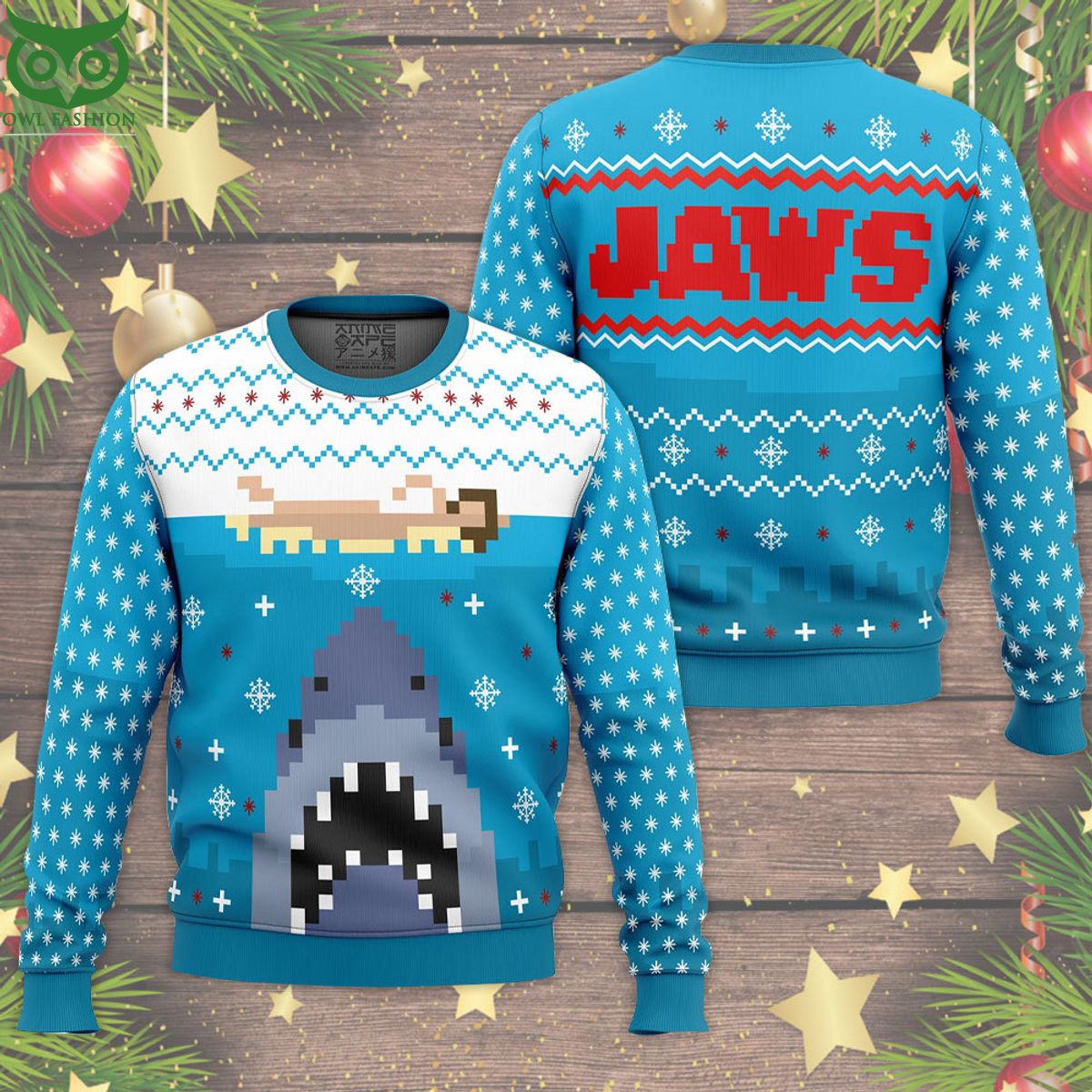 Jaws Horror Movie Blue Ugly Christmas Sweater - Adult & Kids T-Shirts, Sweatshirts & Hoodies apparel design preview 1