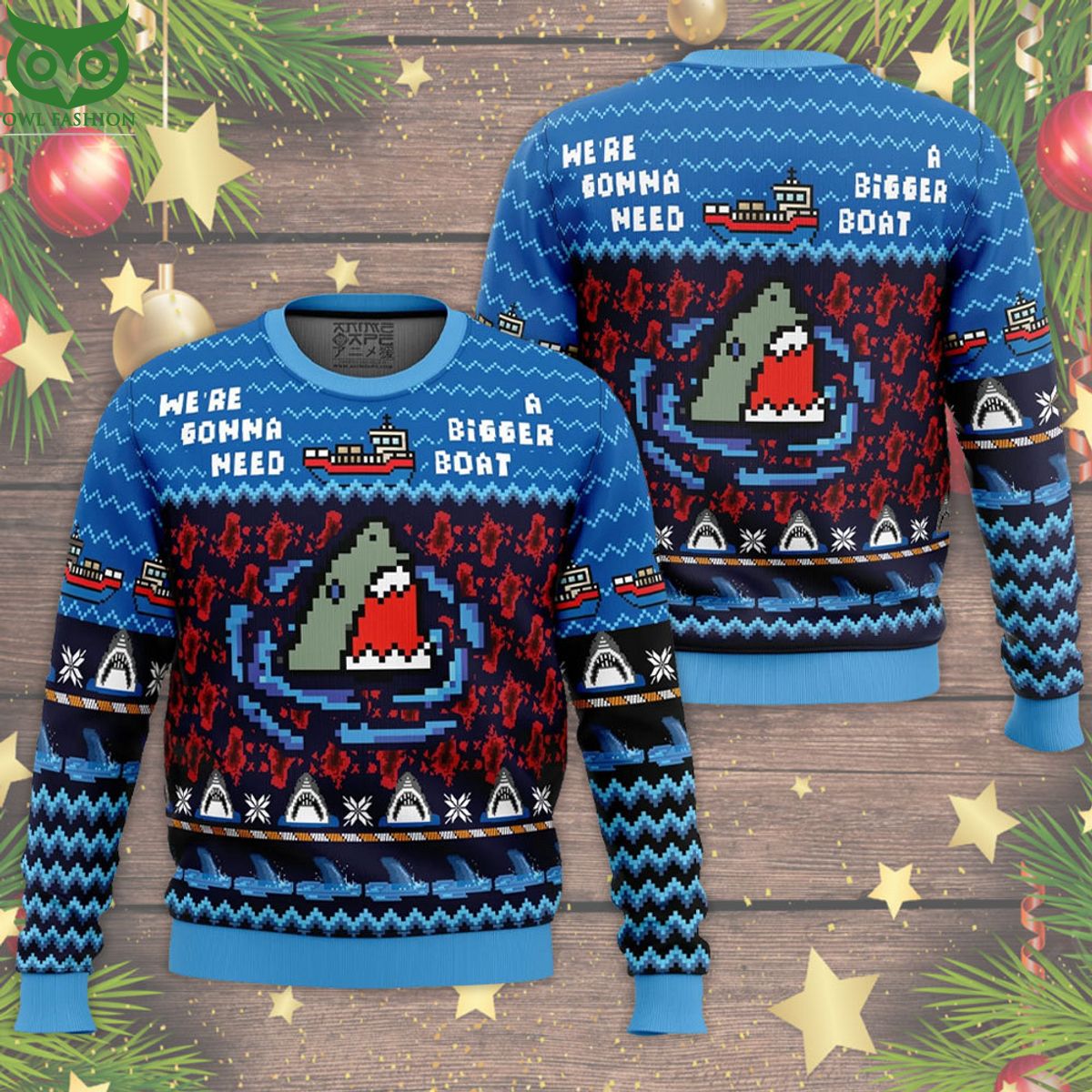 Jaws Horror Movie Need A Bigger Boat Ugly Christmas - Adult & Kids T-Shirts, Sweatshirts & Hoodies apparel design preview 1