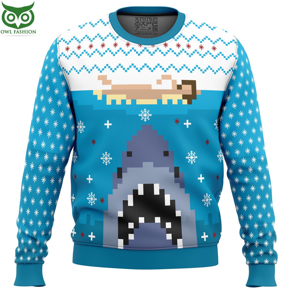 Jaws White Blue Ugly Christmas Sweater - Adult & Kids T-Shirts, Sweatshirts & Hoodies apparel design preview 1