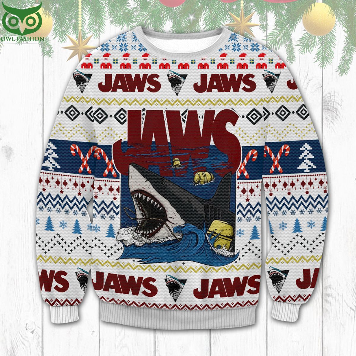 Jaws White Christmas Ugly Sweater - Adult & Kids T-Shirts, Sweatshirts & Hoodies apparel design preview 1
