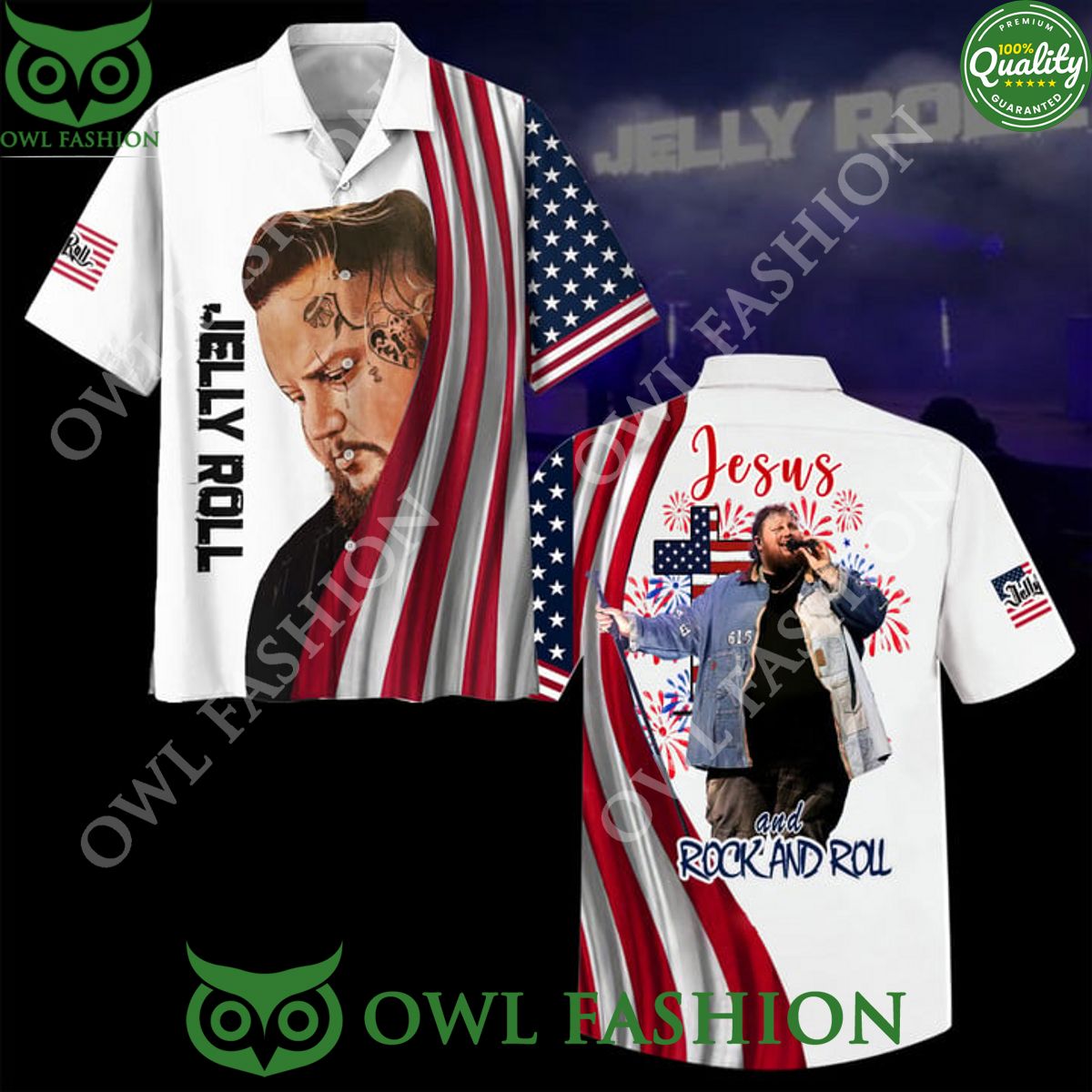 Jelly Rol Rock and Roll Jesus Love USA hawaiian - Adult & Kids T-Shirts, Sweatshirts & Hoodies apparel design preview 1