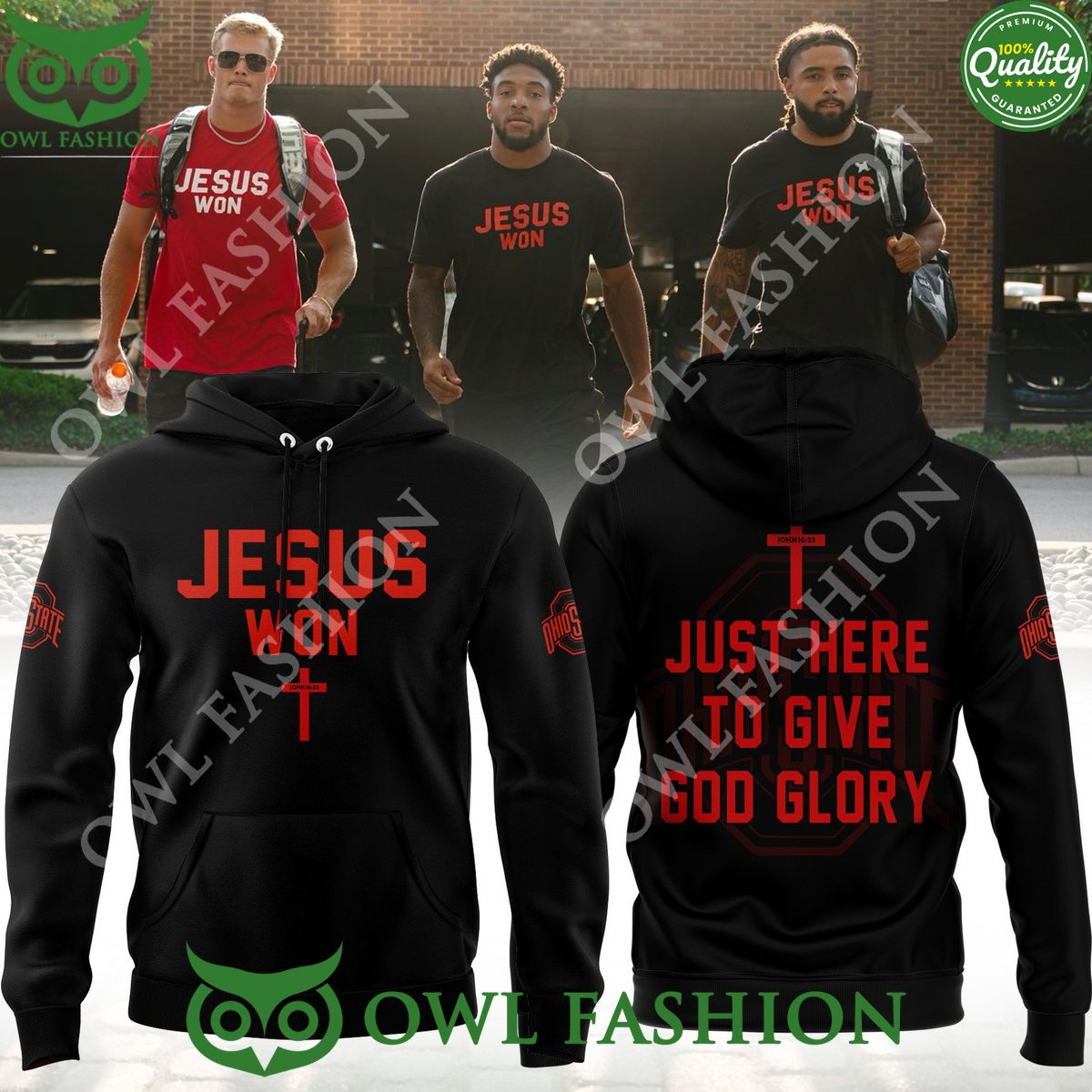 JESUS WON OHIO STATE Just here to give God Glory - Adult & Kids T-Shirts, Sweatshirts & Hoodies apparel design preview 1
