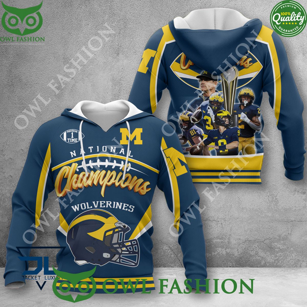 Jim harbaugh Michigan Wolverines 1 time Champions - Adult & Kids T-Shirts, Sweatshirts & Hoodies apparel design preview 1