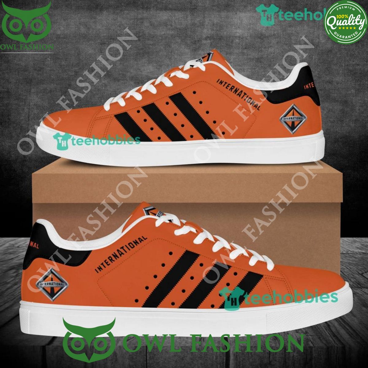 International Trucks Logo Orange Stan Smith Shoes - Adult & Kids T-Shirts, Sweatshirts & Hoodies apparel design preview 1