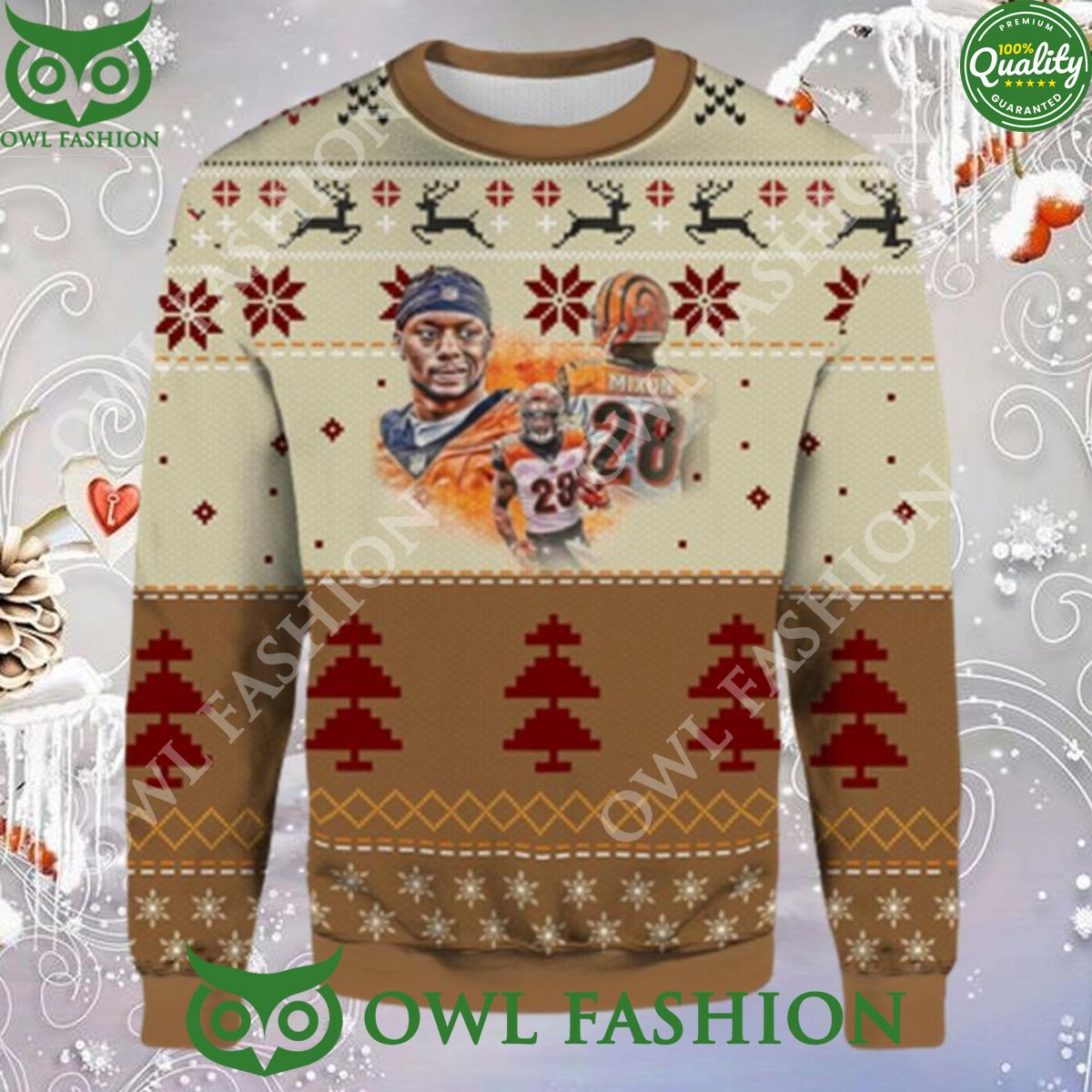 Joe Mixon Ugly Christmas Sweater Jumper - Adult & Kids T-Shirts, Sweatshirts & Hoodies apparel design preview 1