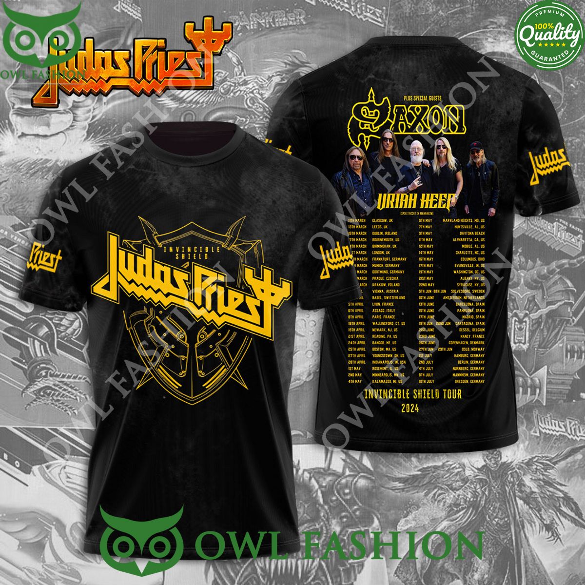 Judas Priest 3D Saxon Uriah Heep Tour 2024 - Adult & Kids T-Shirts, Sweatshirts & Hoodies apparel design preview 1