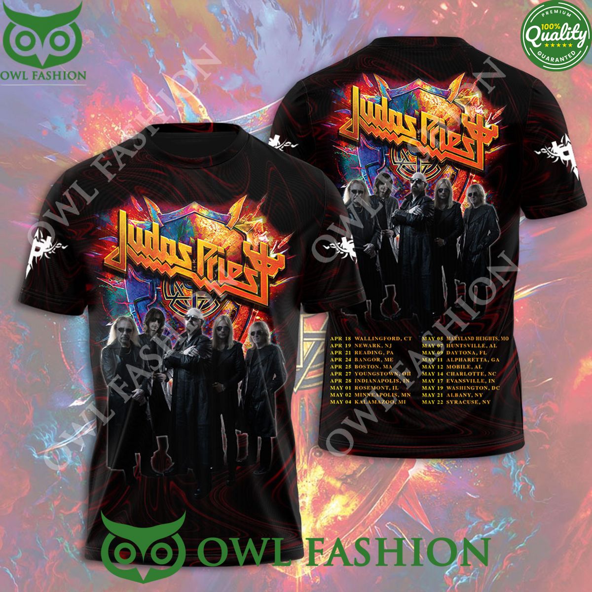 Judas Priest Band World Tour 3D - Adult & Kids T-Shirts, Sweatshirts & Hoodies apparel design preview 1