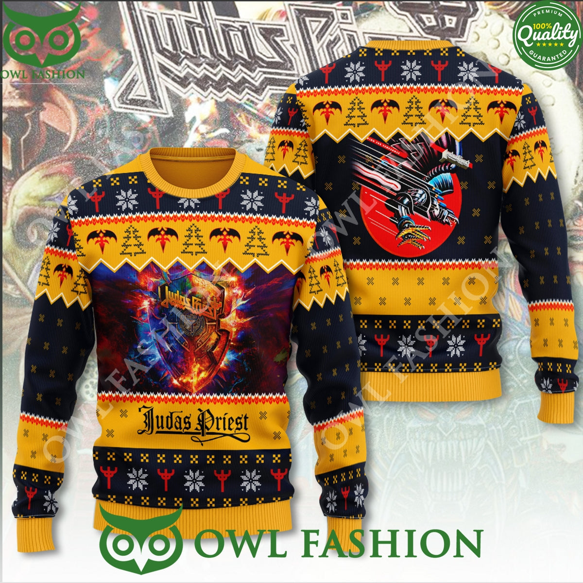 Judas Priest Invincible Shield Album 3D Ugly Sweater - Adult & Kids T-Shirts, Sweatshirts & Hoodies apparel design preview 1