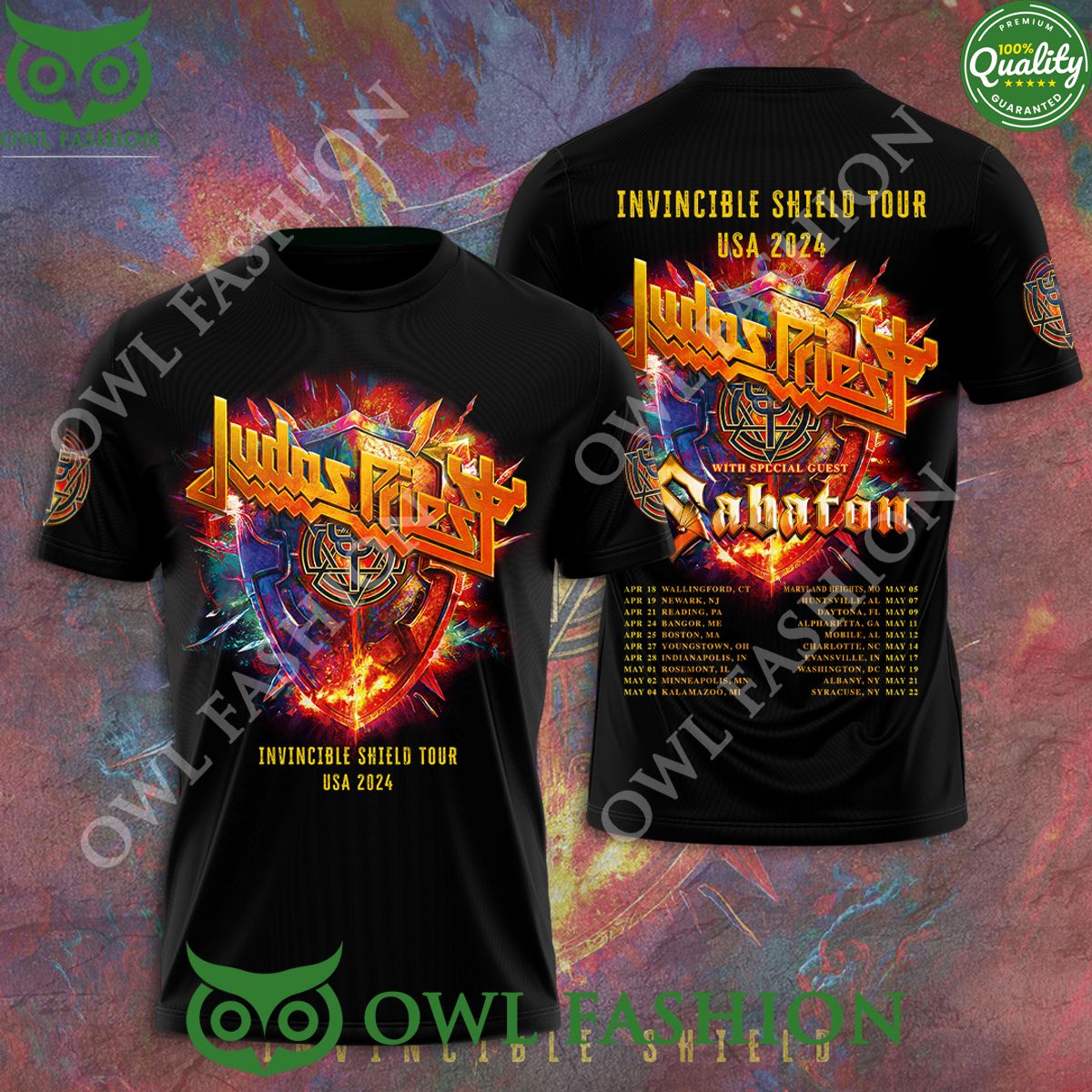 Judas Priest Invincible Shield Tour USA 2024 Schedule - Adult & Kids T-Shirts, Sweatshirts & Hoodies apparel design preview 1
