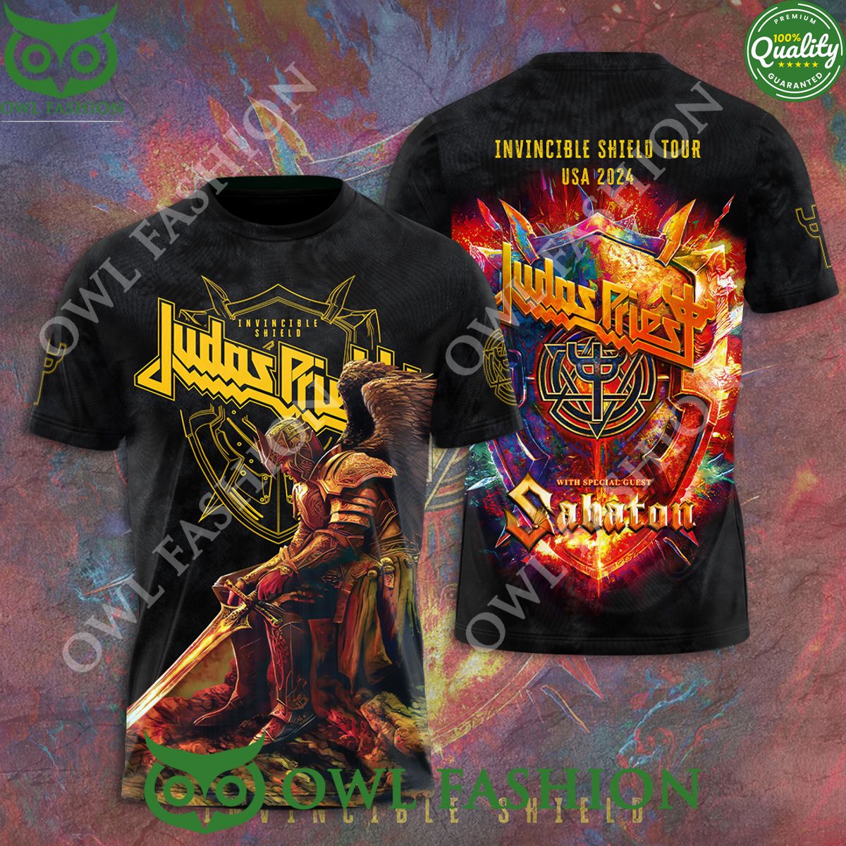 Judas Priest Sabaton Invincible Shield Tour USA 2024 - Adult & Kids T-Shirts, Sweatshirts & Hoodies apparel design preview 1