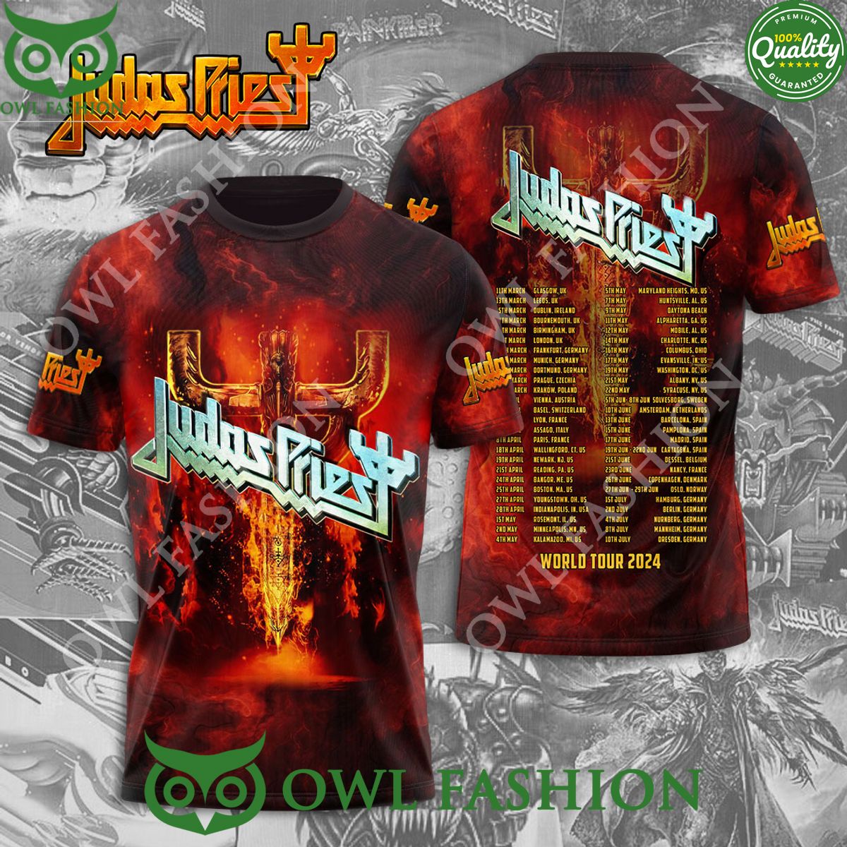 Judas Priest World Tour Schedule 3D - Adult & Kids T-Shirts, Sweatshirts & Hoodies apparel design preview 1