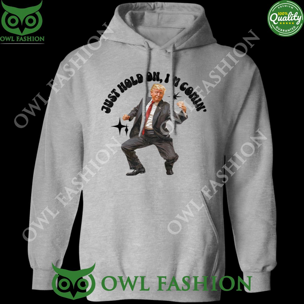 Just Hold On I'm Comin' Trump 2D - Adult & Kids T-Shirts, Sweatshirts & Hoodies apparel design preview 1