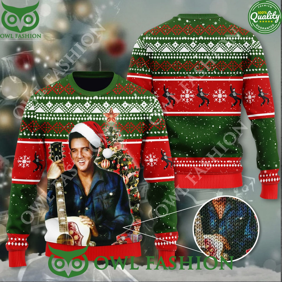 Elvis Presley Christmas Tree 3D Ugly Sweater - Adult & Kids T-Shirts, Sweatshirts & Hoodies apparel design preview 1
