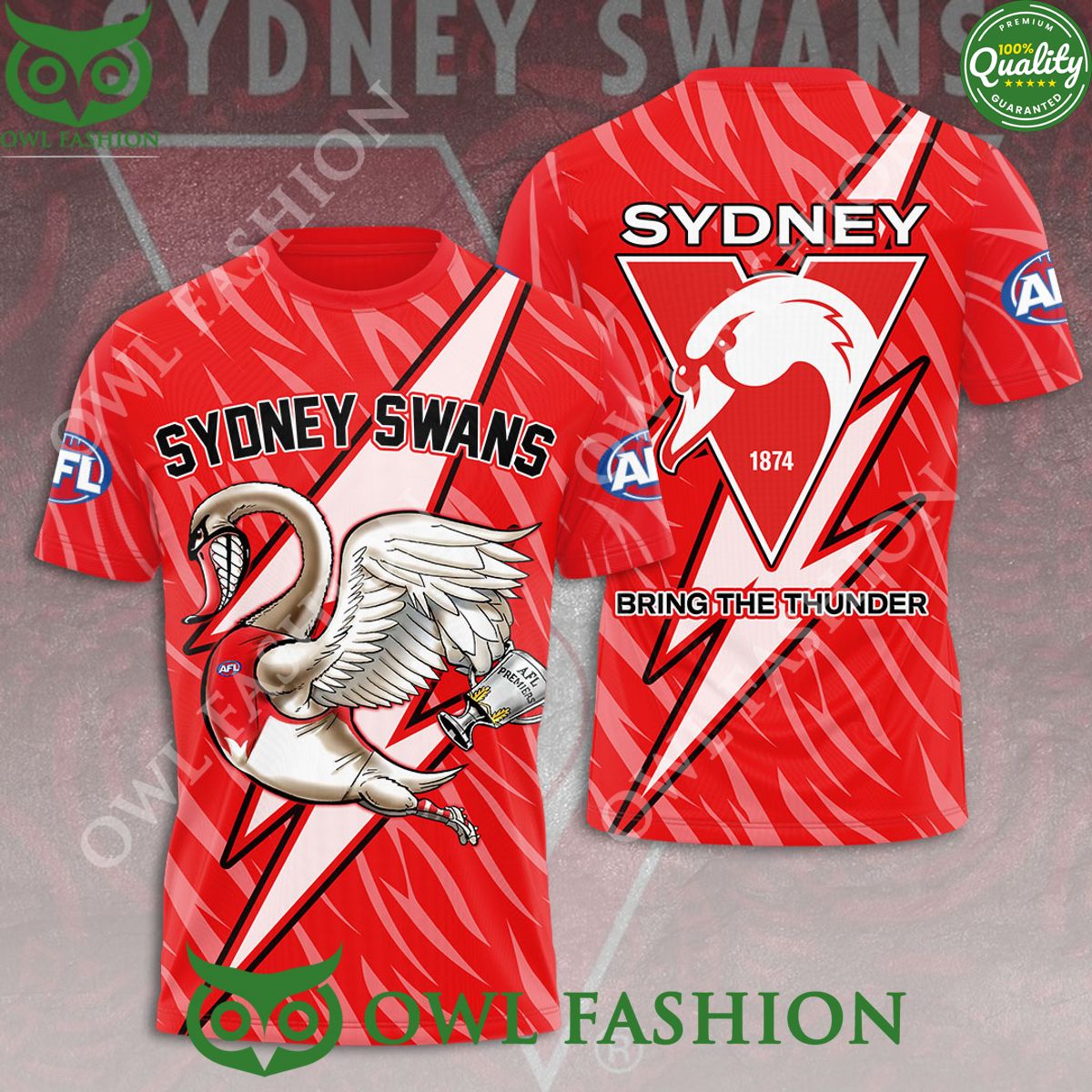 Sydney Swans 1874 Bring The Thunder Red 3D - Adult & Kids T-Shirts, Sweatshirts & Hoodies apparel design preview 1
