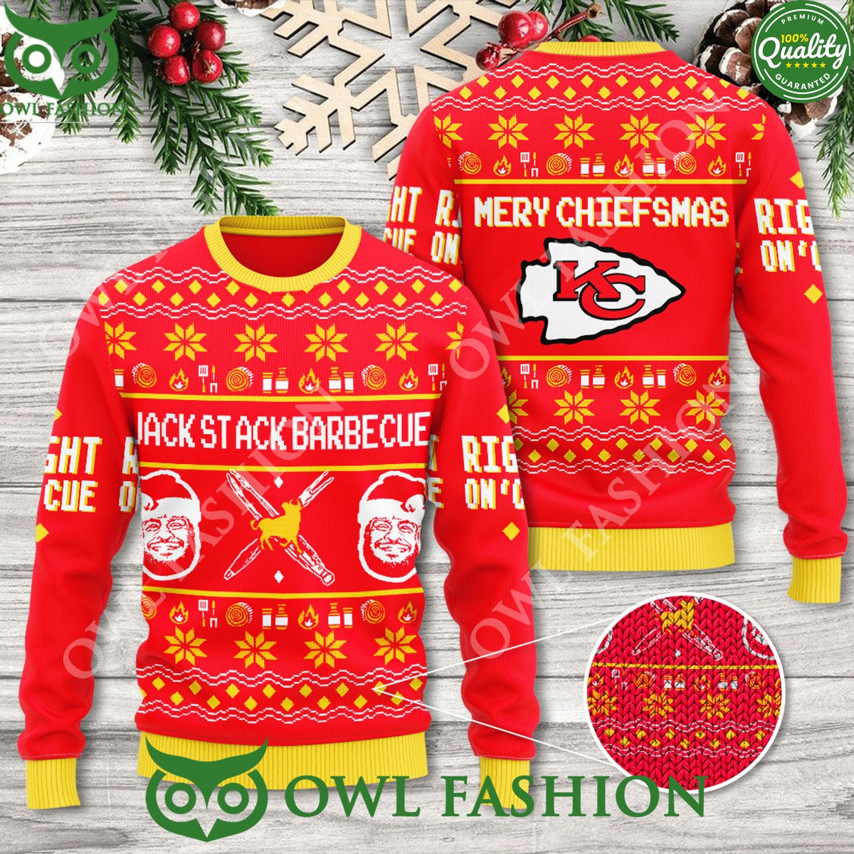 Kansas City Chiefs Jack Stack Barbecue 3D Merry - Adult & Kids T-Shirts, Sweatshirts & Hoodies apparel design preview 1