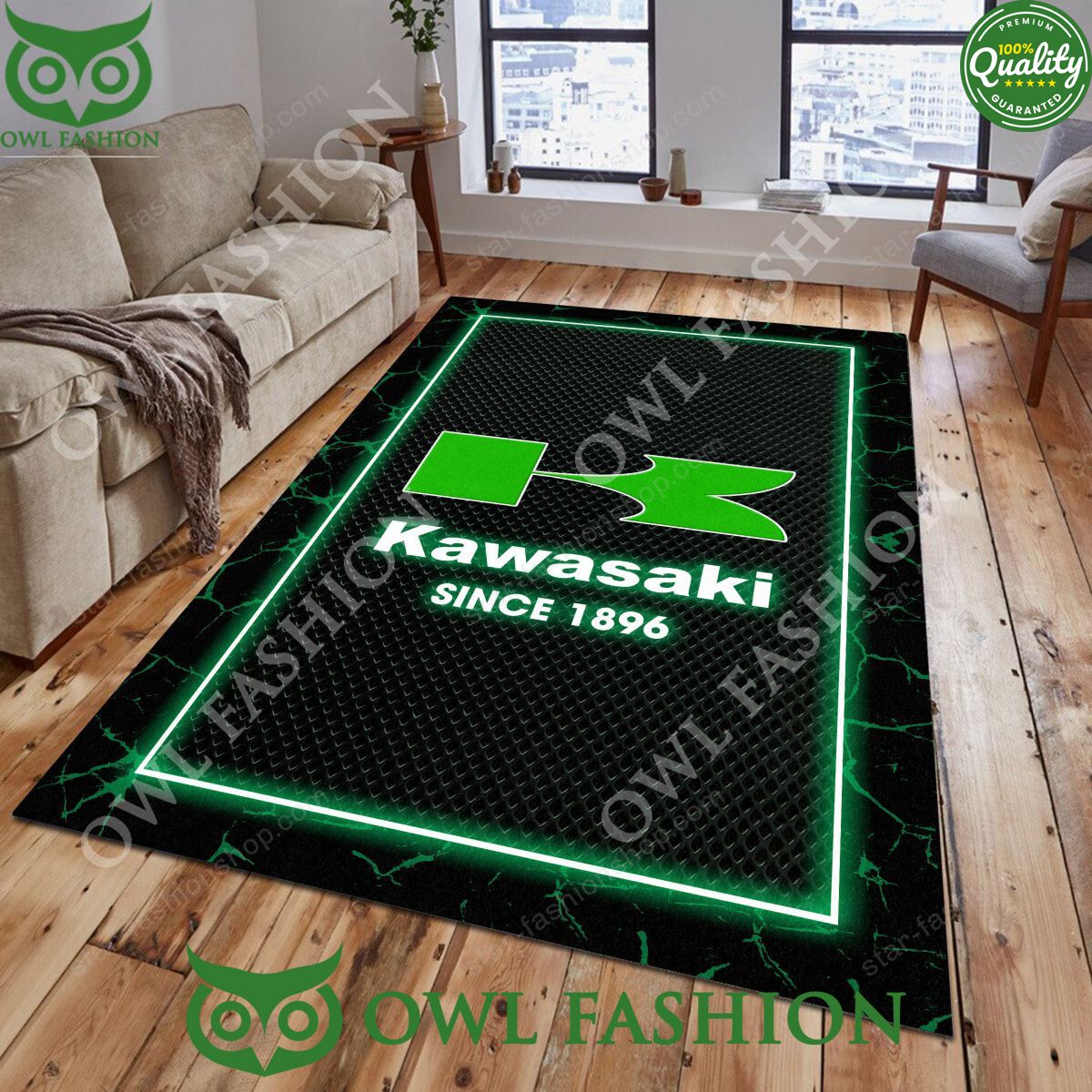 Kawasaki Motorcycle Lighting Pattern Carpet Rug - Adult & Kids T-Shirts, Sweatshirts & Hoodies apparel design preview 1